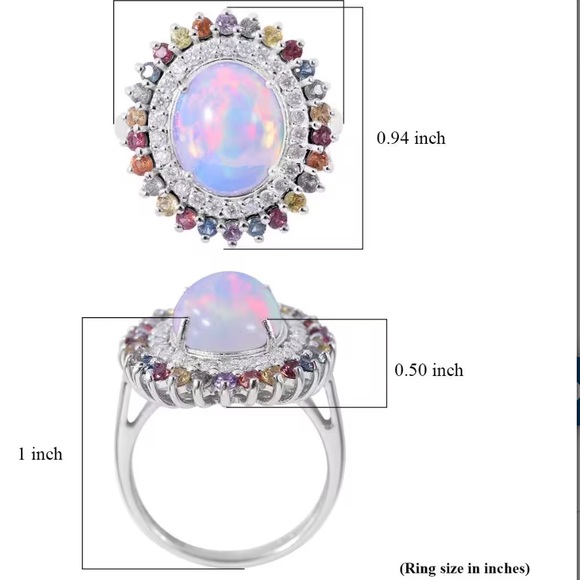 Ethiopian Welo Opal & Multi Gemstone Double Halo Ring Platinum/Sterling Silver - Picture 10 of 10